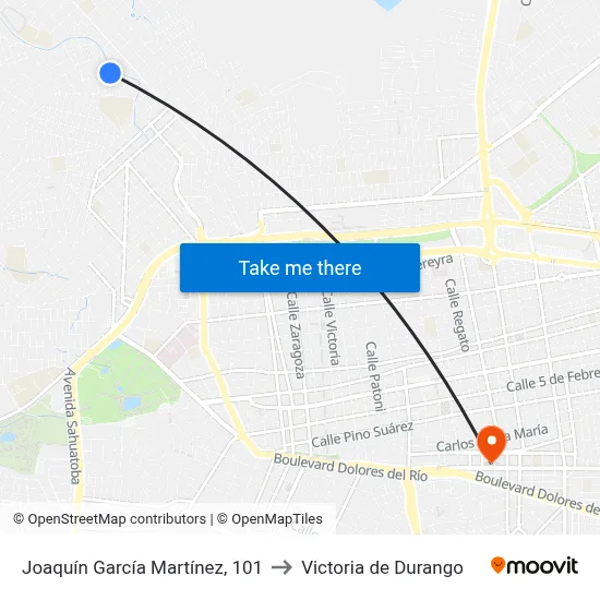 Joaquín García Martínez, 101 to Victoria de Durango map