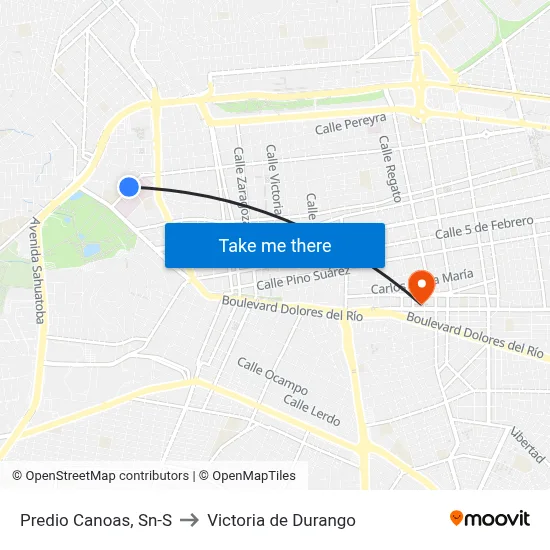 Predio Canoas, Sn-S to Victoria de Durango map