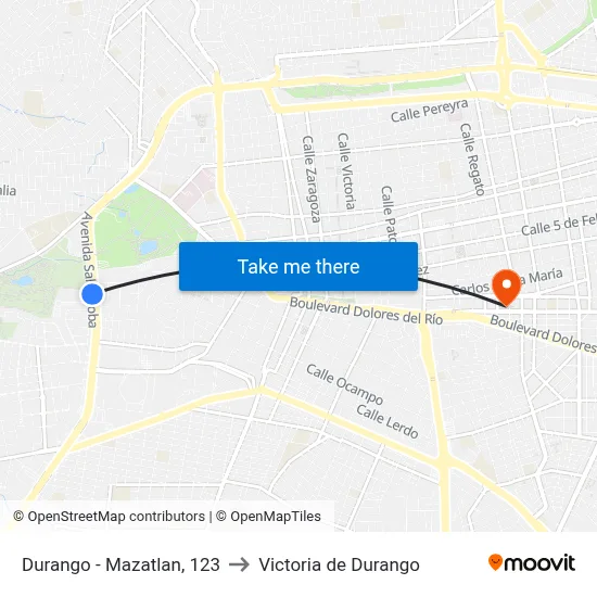 Durango - Mazatlan, 123 to Victoria de Durango map