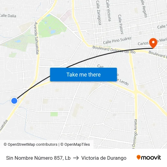 Sin Nombre Número 857, Lb to Victoria de Durango map