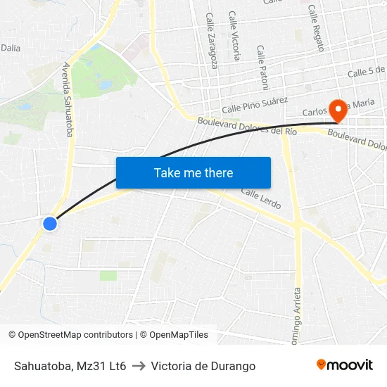 Sahuatoba, Mz31 Lt6 to Victoria de Durango map