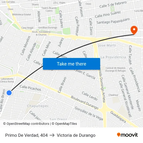Primo De Verdad, 404 to Victoria de Durango map