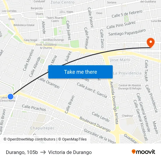 Durango, 105b to Victoria de Durango map