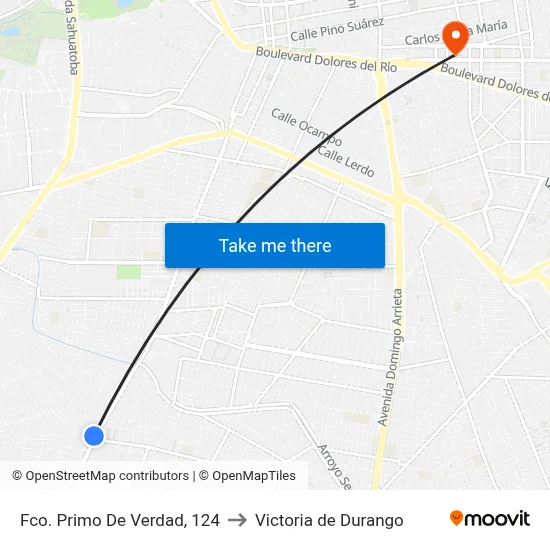 Fco. Primo De Verdad, 124 to Victoria de Durango map