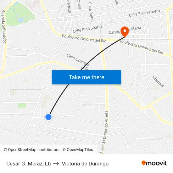 Cesar G. Meraz, Lb to Victoria de Durango map