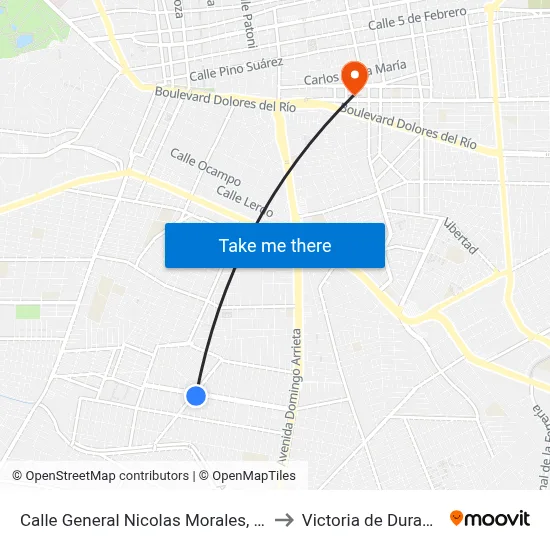 Calle General Nicolas Morales, 300 to Victoria de Durango map