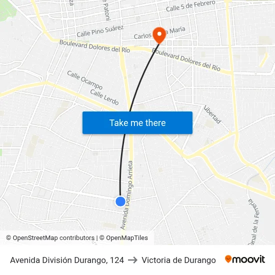 Avenida División Durango, 124 to Victoria de Durango map