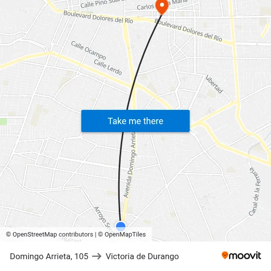 Domingo Arrieta, 105 to Victoria de Durango map