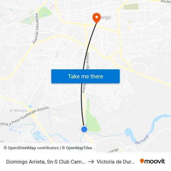 Domingo Arrieta, Sn-S Club Campestre to Victoria de Durango map