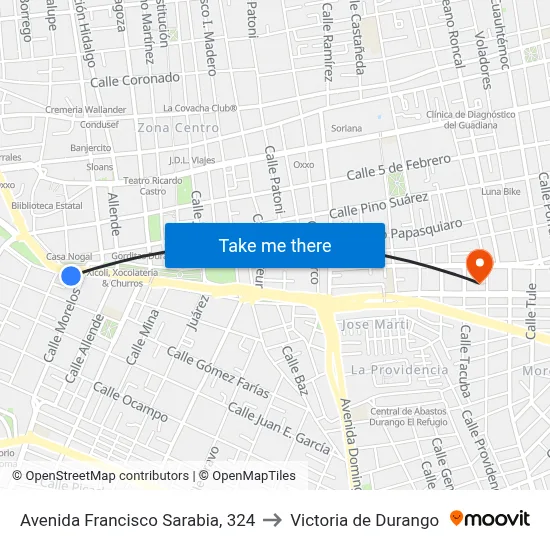 Avenida Francisco Sarabia, 324 to Victoria de Durango map