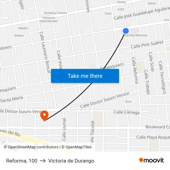 Reforma, 100 to Victoria de Durango map