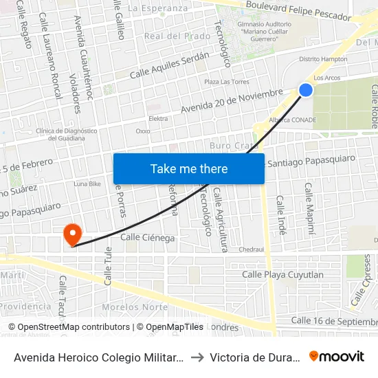 Avenida Heroico Colegio Militar, 208 to Victoria de Durango map