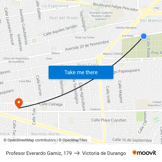 Profesor Everardo Gamiz, 179 to Victoria de Durango map