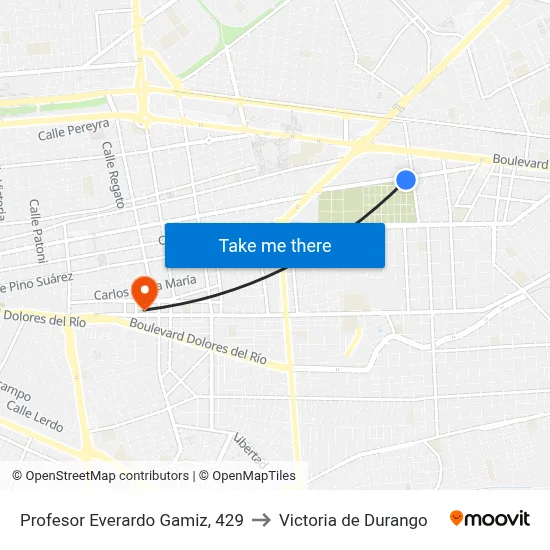Profesor Everardo Gamiz, 429 to Victoria de Durango map