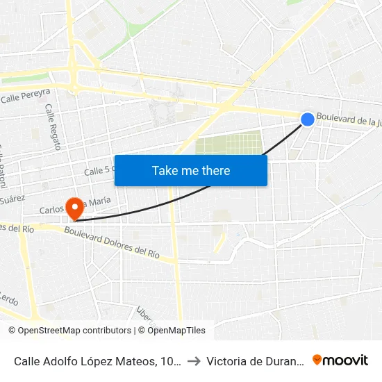 Calle Adolfo López Mateos, 1009 to Victoria de Durango map