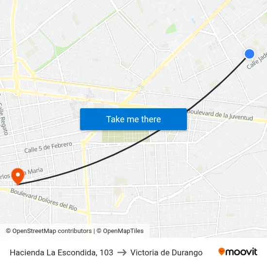 Hacienda La Escondida, 103 to Victoria de Durango map