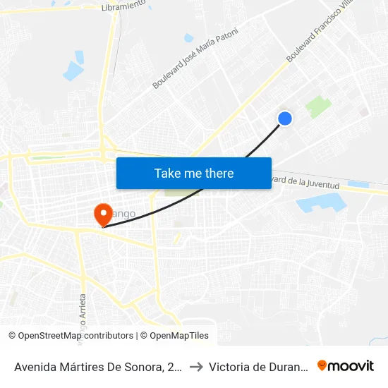 Avenida Mártires De Sonora, 213 to Victoria de Durango map
