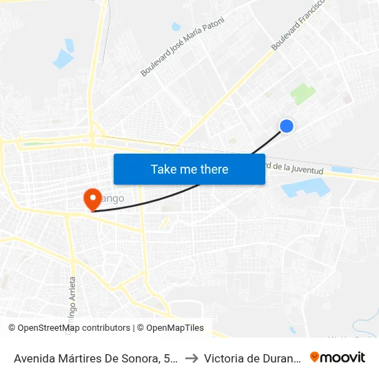 Avenida Mártires De Sonora, 501 to Victoria de Durango map