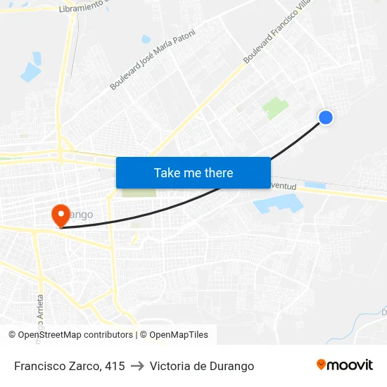 Francisco Zarco, 415 to Victoria de Durango map