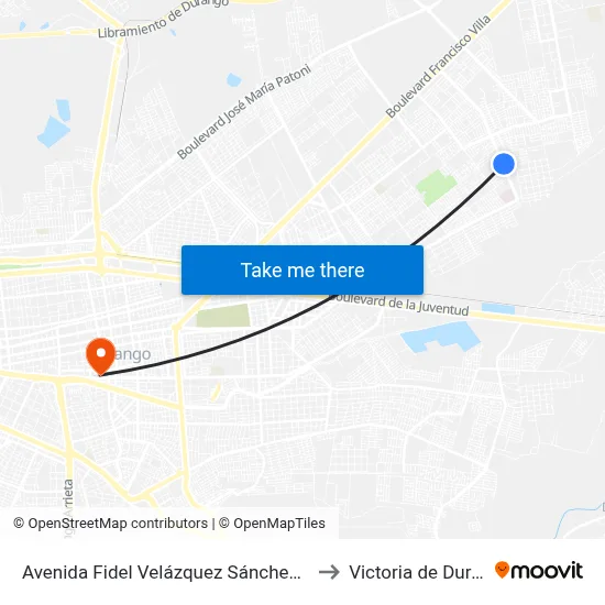 Avenida Fidel Velázquez Sánchez, 1009-C to Victoria de Durango map