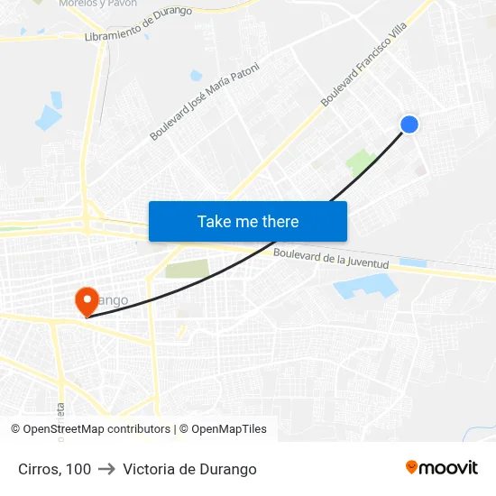 Cirros, 100 to Victoria de Durango map