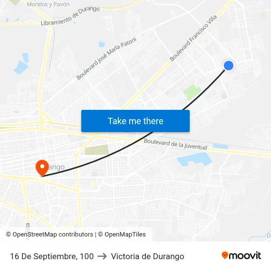 16 De Septiembre, 100 to Victoria de Durango map