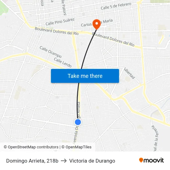 Domingo Arrieta, 218b to Victoria de Durango map