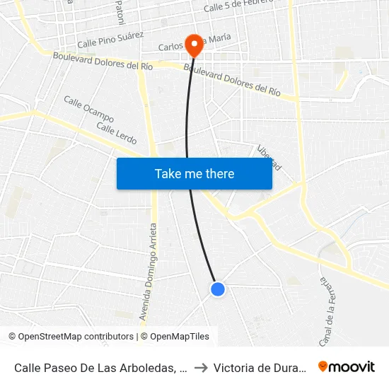 Calle Paseo De Las Arboledas, 195 to Victoria de Durango map