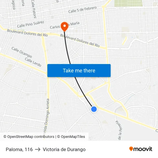 Paloma, 116 to Victoria de Durango map