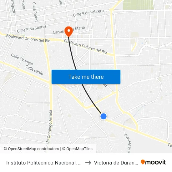 Instituto Politécnico Nacional, 154 to Victoria de Durango map