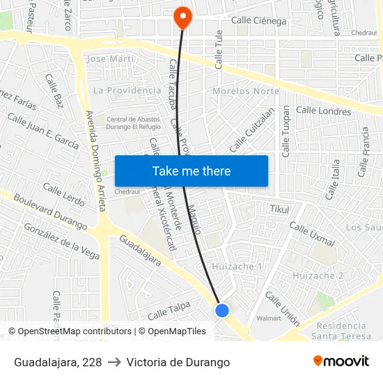 Guadalajara, 228 to Victoria de Durango map