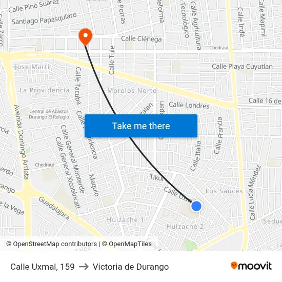 Calle Uxmal, 159 to Victoria de Durango map