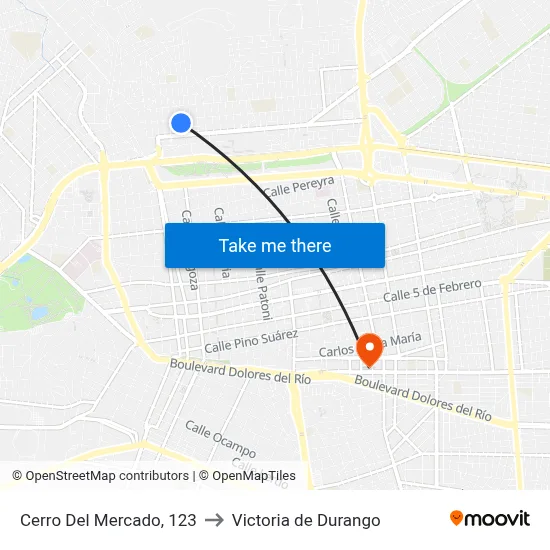 Cerro Del Mercado, 123 to Victoria de Durango map