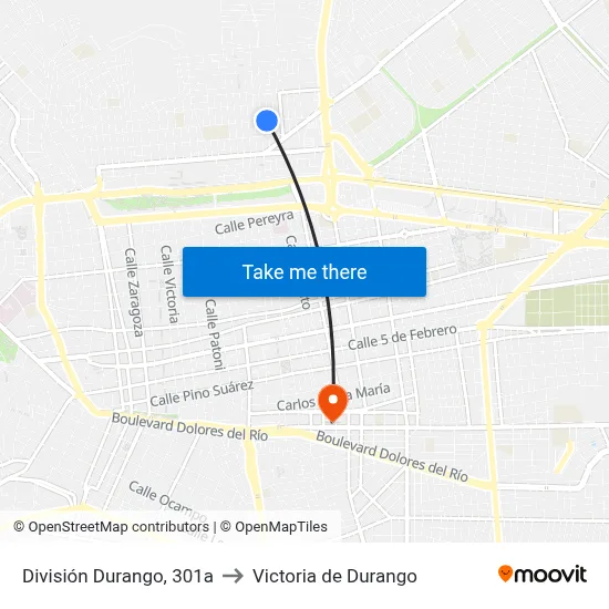 División Durango, 301a to Victoria de Durango map