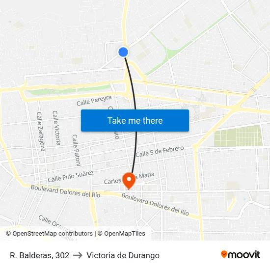 R. Balderas, 302 to Victoria de Durango map