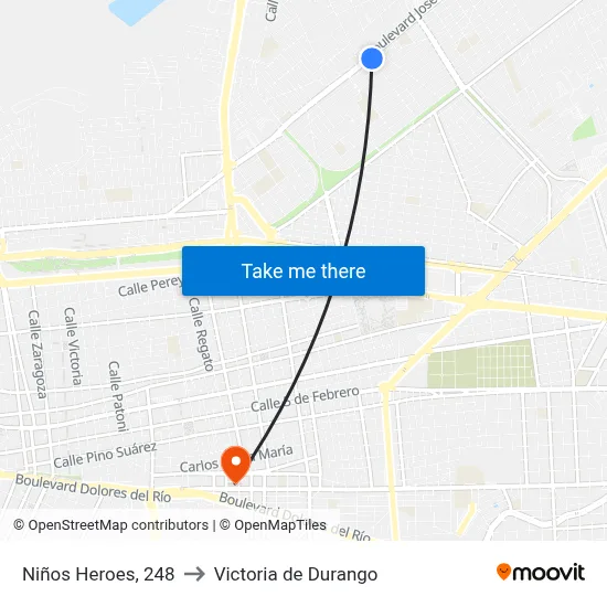 Niños Heroes, 248 to Victoria de Durango map