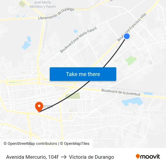 Avenida Mercurio, 104f to Victoria de Durango map