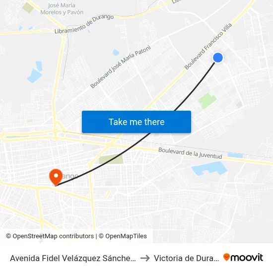 Avenida Fidel Velázquez Sánchez, 198 to Victoria de Durango map