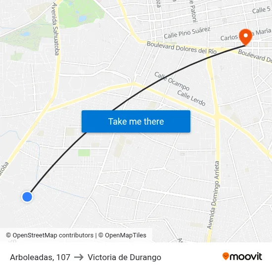 Arboleadas, 107 to Victoria de Durango map