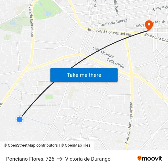 Ponciano Flores, 726 to Victoria de Durango map
