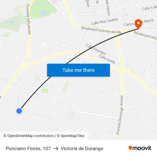 Ponciano Flores, 107 to Victoria de Durango map