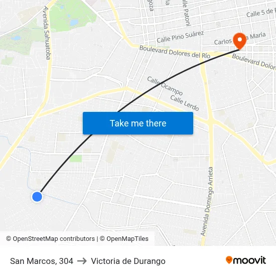 San Marcos, 304 to Victoria de Durango map