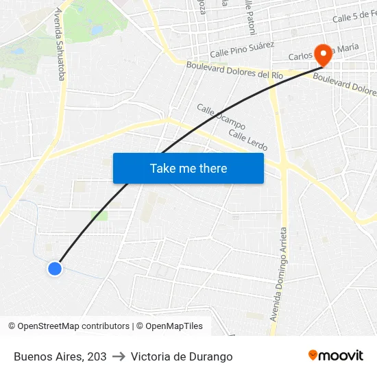 Buenos Aires, 203 to Victoria de Durango map
