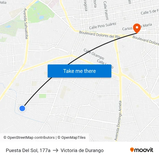 Puesta Del Sol, 177a to Victoria de Durango map
