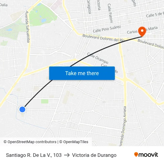 Santiago R. De La V., 103 to Victoria de Durango map