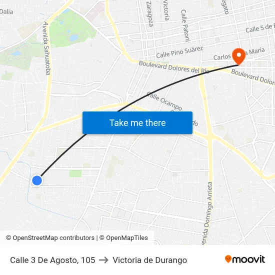 Calle 3 De Agosto, 105 to Victoria de Durango map