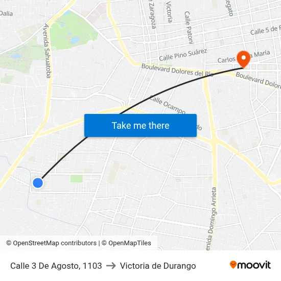 Calle 3 De Agosto, 1103 to Victoria de Durango map