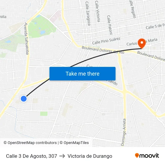 Calle 3 De Agosto, 307 to Victoria de Durango map