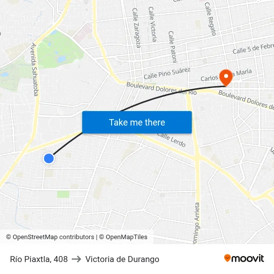 Río Piaxtla, 408 to Victoria de Durango map