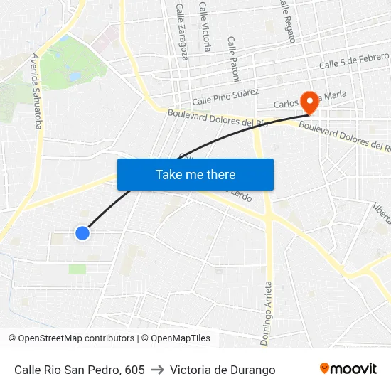 Calle Rio San Pedro, 605 to Victoria de Durango map